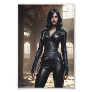 Leather-Clad Goth Babe Posing Abandoned Warehouse Photo Print
