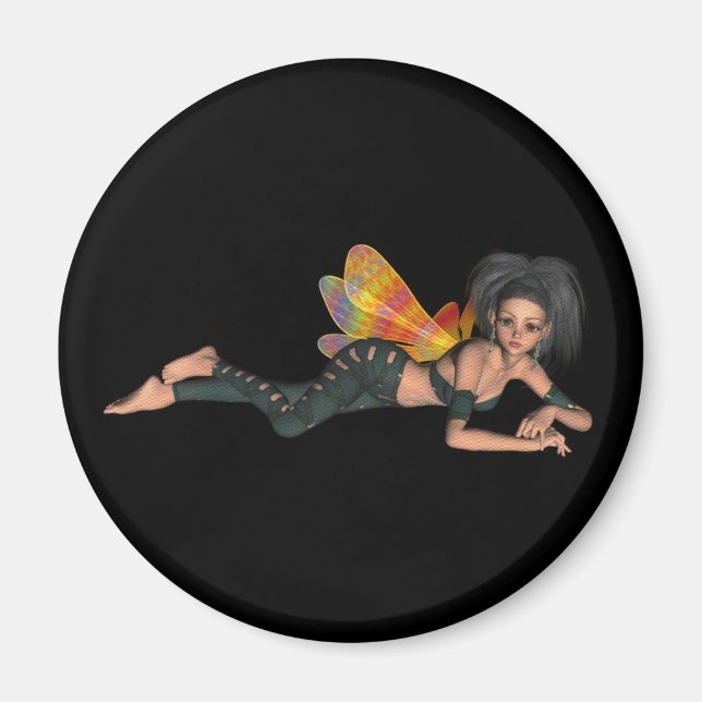 Leather-Clad Rainbow Wing Biker Pixie 3D Magnet (Front)