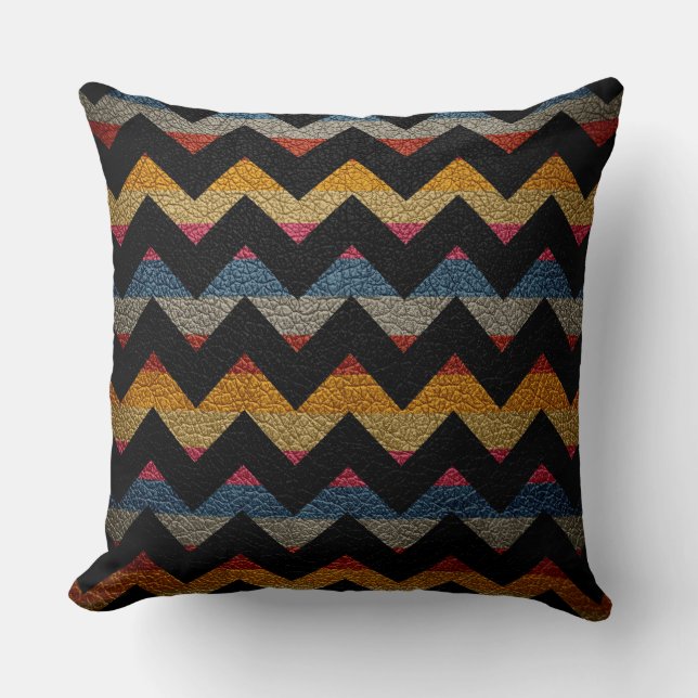 Leather Colourful Chevron Stripes #6 Cushion (Front)