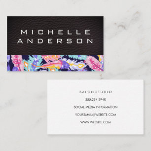Leather Colourful Feather Pattern Business Card
