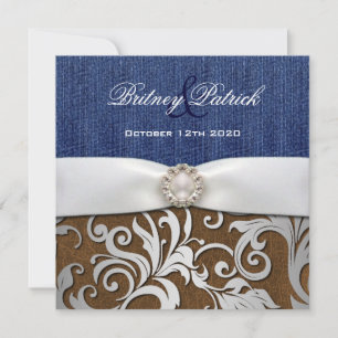 Leather & Denim Damask Western Wedding Invitations