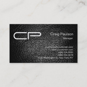 Leather Effect Black Chic Monogram Business Card