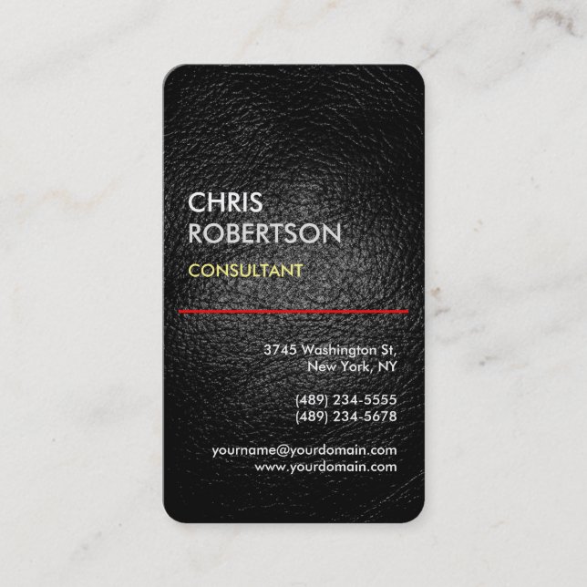 Leather Effect Grey Red Attractive Business Card (Front)
