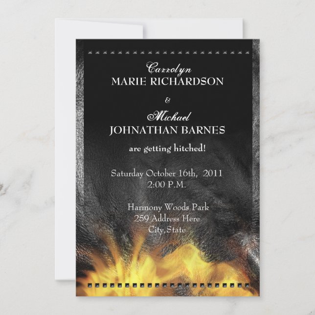 Leather & Flames  Biker Wedding Invitation (Front)