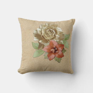 Leather Flowers on Cream Suede  Cushion