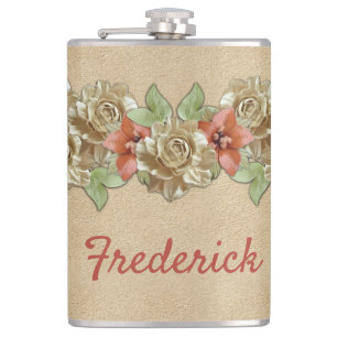 Leather Flowers on Cream Suede Hip Flask