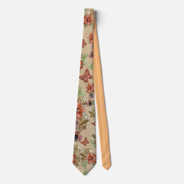 Leather Flowers on Cream Suede Tie (Front)