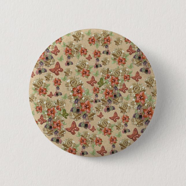 Leather flowers on Suede 6 Cm Round Badge (Front)