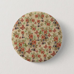 Leather flowers on Suede 6 Cm Round Badge