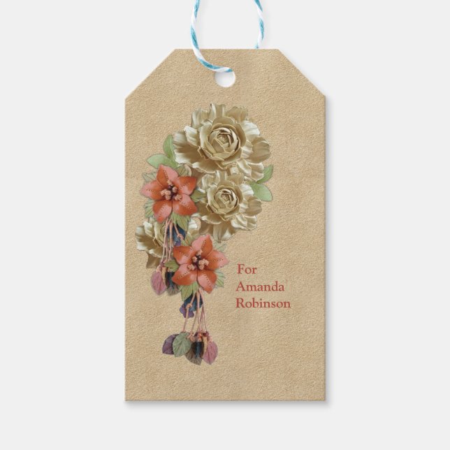 Leather flowers on Suede Gift Tags (Front)