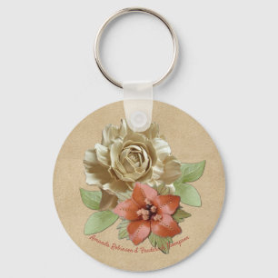 Leather flowers on Suede  Key Ring