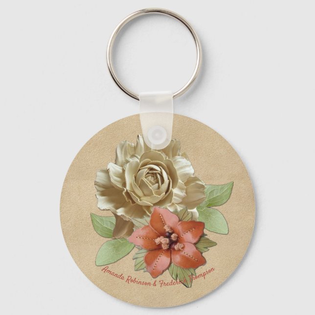 Leather flowers on Suede  Key Ring (Front)