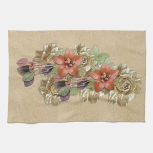 Leather Flowers & Suede Texture Art Tea Towel