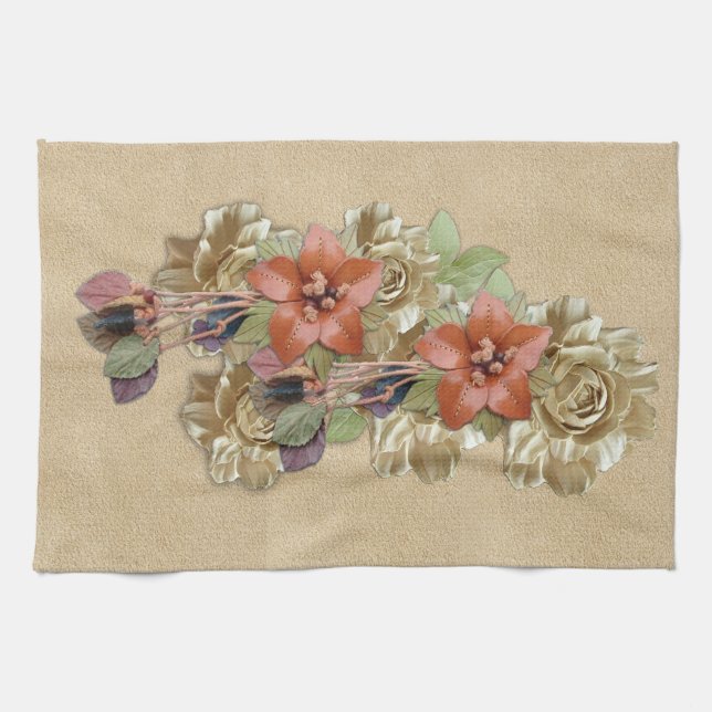 Leather Flowers & Suede Texture Art Tea Towel (Horizontal)