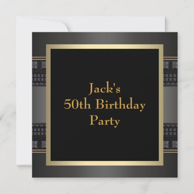 Leather Gold Mans 50th Birthday Party Invitation (Front)
