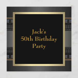 Leather Gold Mans 50th Birthday Party Invitation