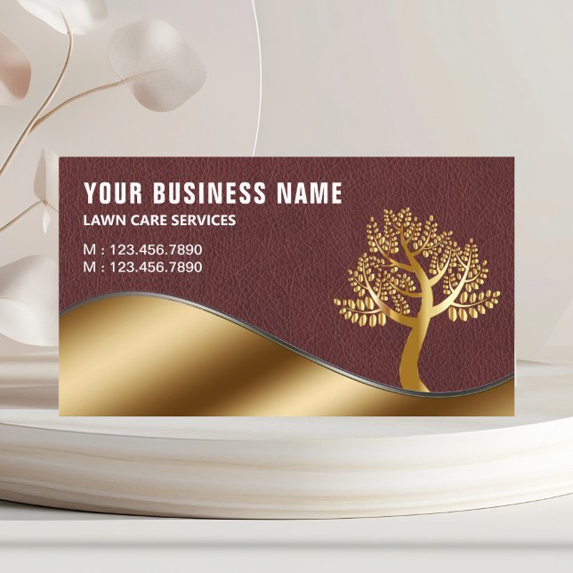 Leather Gold Tree Gardening Landscaping Lawn Care Business Card (Creator Uploaded)