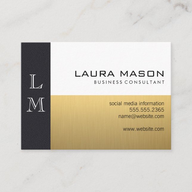 Leather Gold White Business Card (Front)