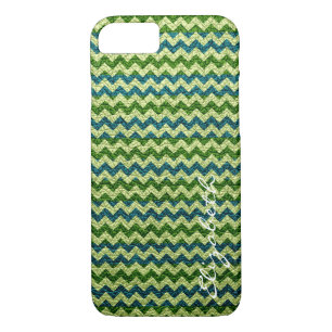 Leather Green Mint Chevron Stripes Pattern iPhone 8/7 Case
