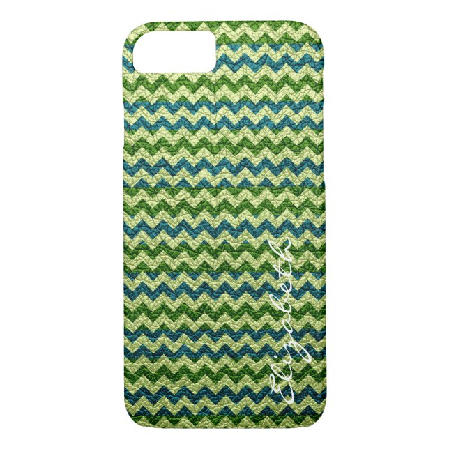 Leather Green Mint Chevron Stripes Pattern Case-Mate iPhone Case (Back)