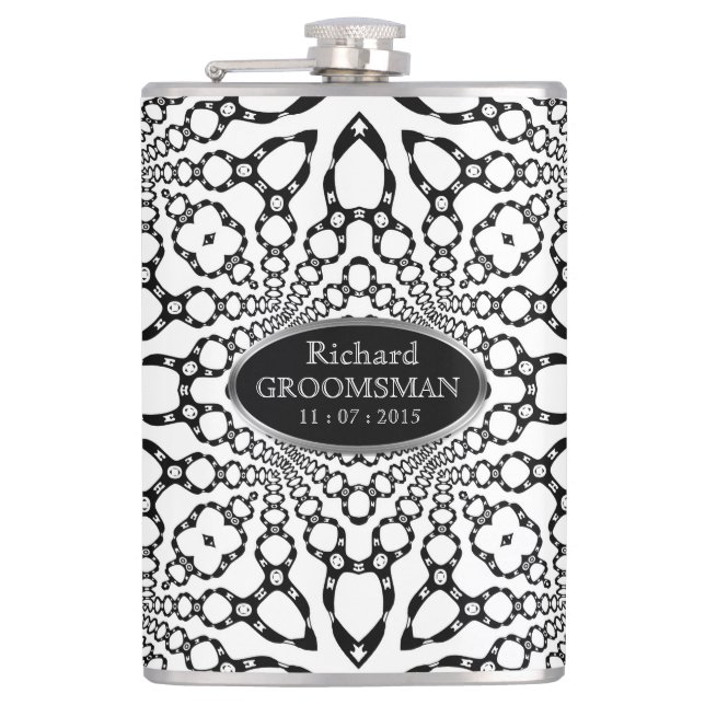 Leather Harness Geometry  Personalise Hip Flask (Front)