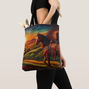 Leather Horse At Sunset Tote Bag