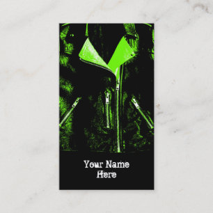Leather Jacket Green business card black portrait