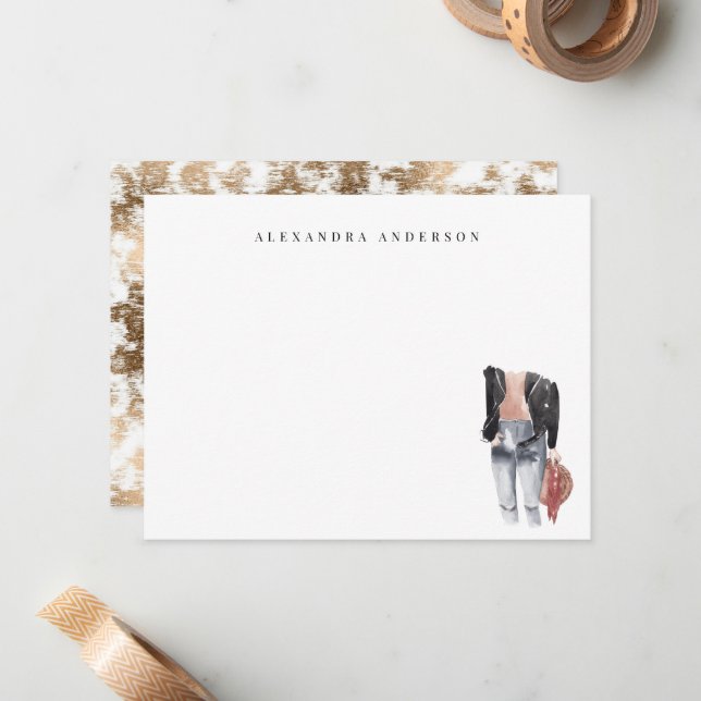 Leather Jacket & Jeans Personal Stationery Card (Front/Back In Situ)
