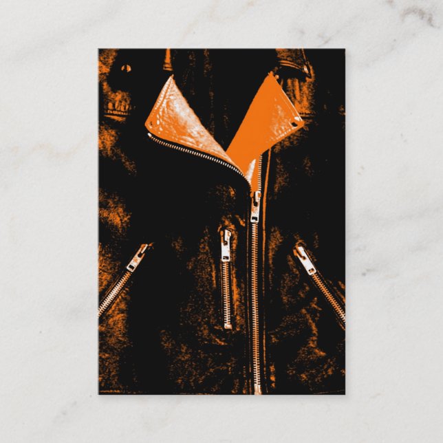 Leather Jacket Orange business card black chubby (Front)