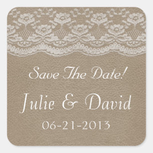 Leather & Lace Wedding Save The Date Square Sticker