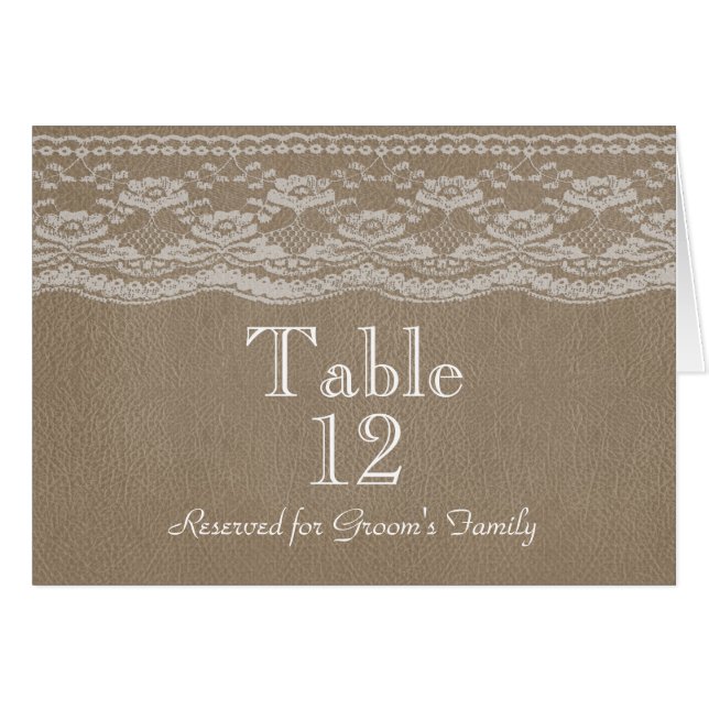 Leather & Lace Wedding Table Number (Front Horizontal)