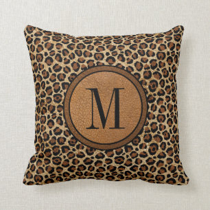Leather Leopard Vintage Modern Boho Chic Monogram Cushion