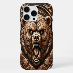 Leather-Like looking Bear Angry Head iPhone 16 Pro Max Case
