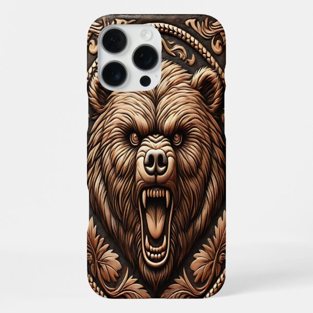 Leather-Like looking Bear Angry Head iPhone Case (Back)