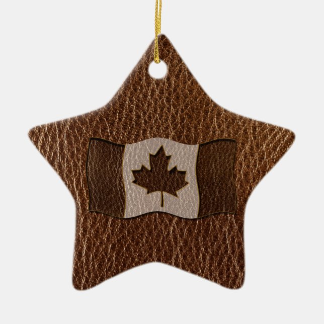 Leather-Look Canada Flag Ceramic Ornament (Front)