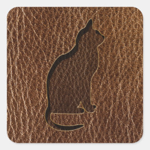 Leather-Look Cat Square Sticker