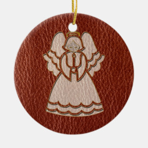 Leather-Look Christmas Angel Ceramic Tree Decoration