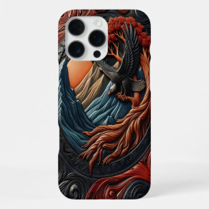 Leather-look Eagle Nature Scene iPhone 16 Pro Max Case