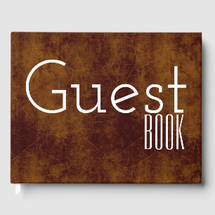 Leather look faux aged brown with white guest book