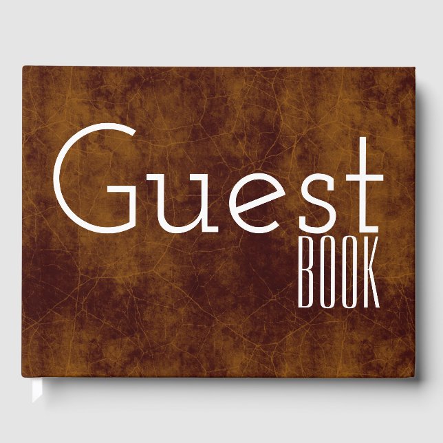 Leather look faux aged brown with white guest book (Front)
