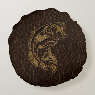 Leather-Look Fish Dark Round Cushion
