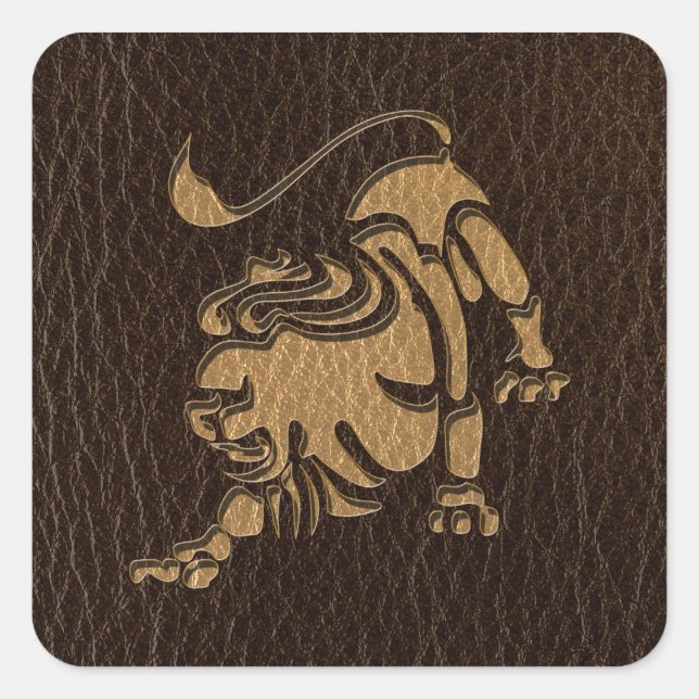 Leather-Look Leo Square Sticker (Front)