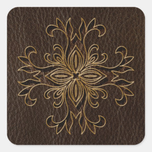 Leather-Look Star Dark Square Sticker