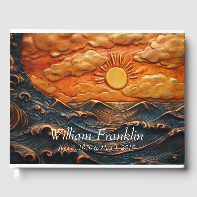 Leather Look Sunrise Sunset Memorial Celebration Guest Book (Front)