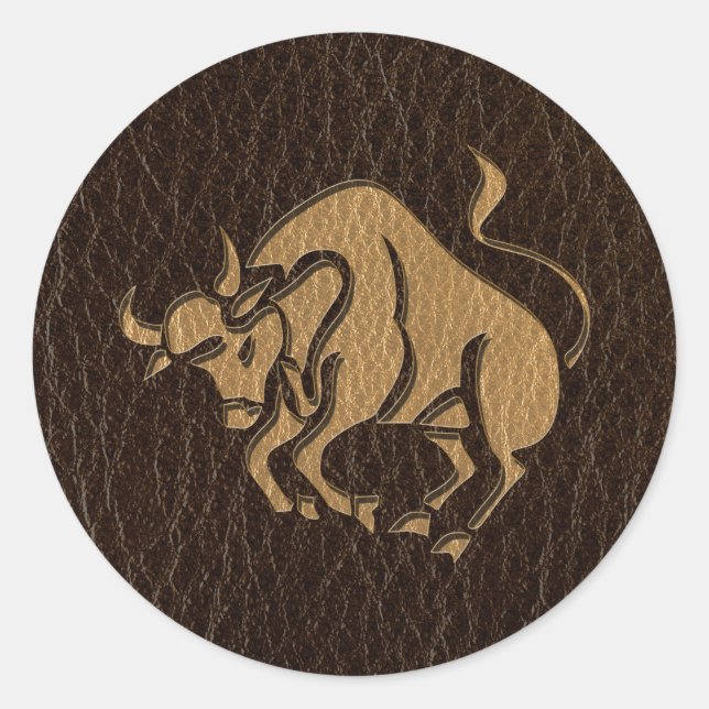 Leather-Look Taurus Classic Round Sticker (Front)