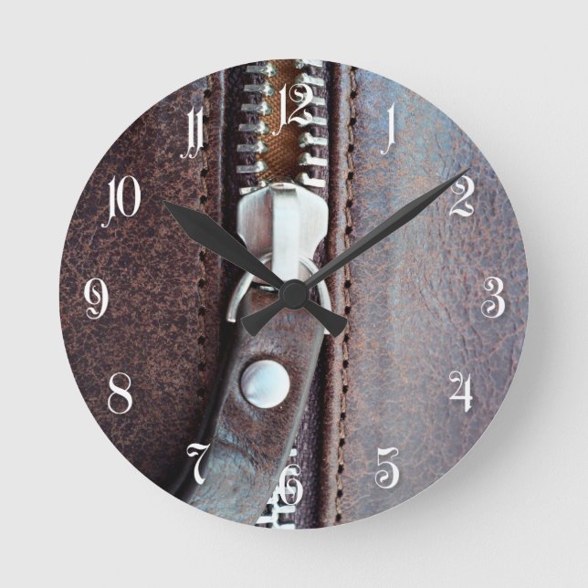 Leather-look texture round clock (Front)