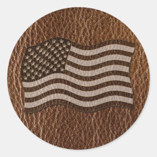 Leather-Look USA Flag Classic Round Sticker