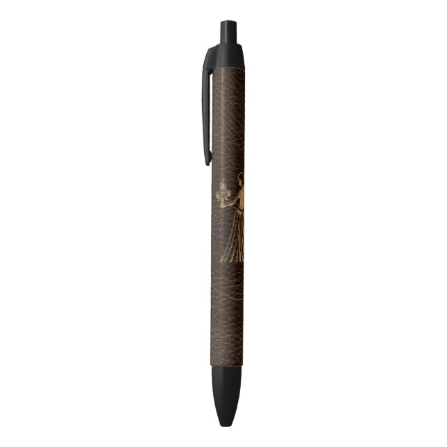 Leather-Look Virgo Black Ink Pen (Top (Vertical))