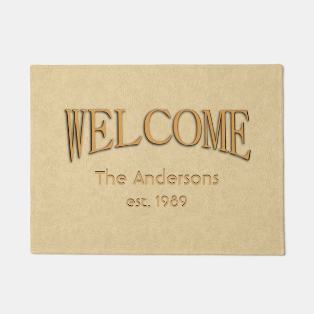Leather Look Welcome Name Established Doormat (Front)