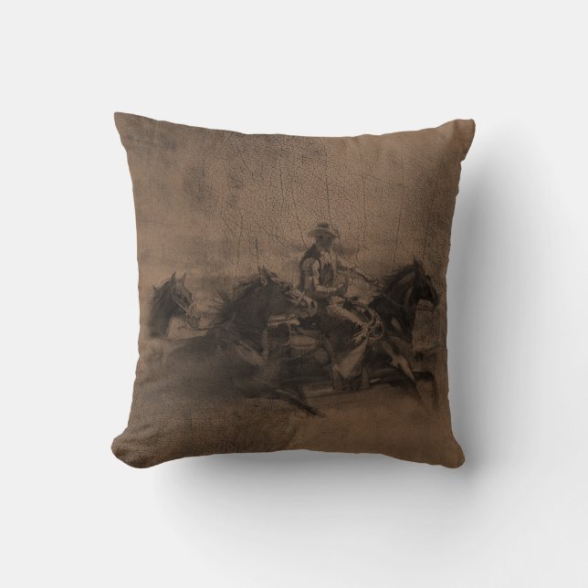 Leather Look Western Cowboy Reversible Pillow (Front)